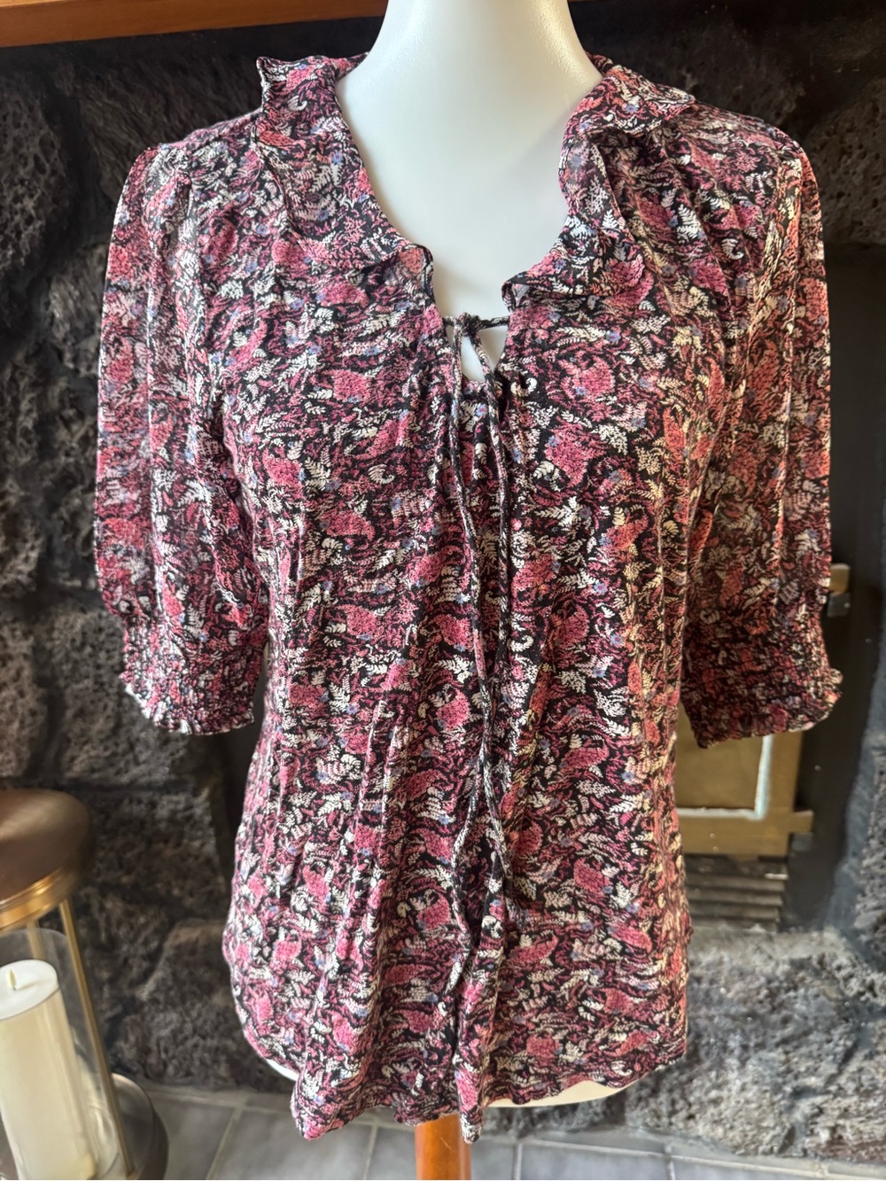 Lucky Brand Jeans size Large L Women’s Pink Floral Tie-Front Blouse shirt top